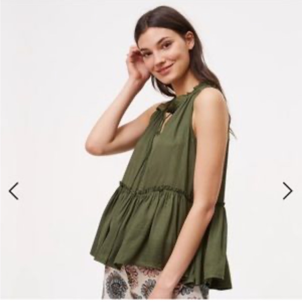 Loft Shirred Peplum Tank Olive Green